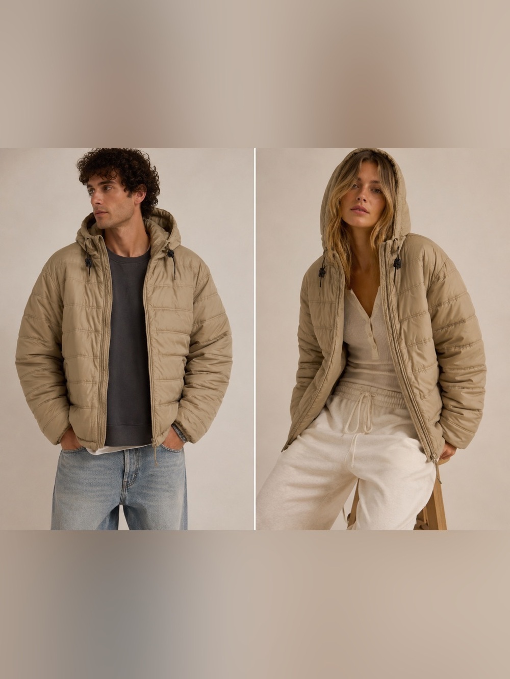 Old Navy Tan Hooded Puffer Jacket Unisex Large